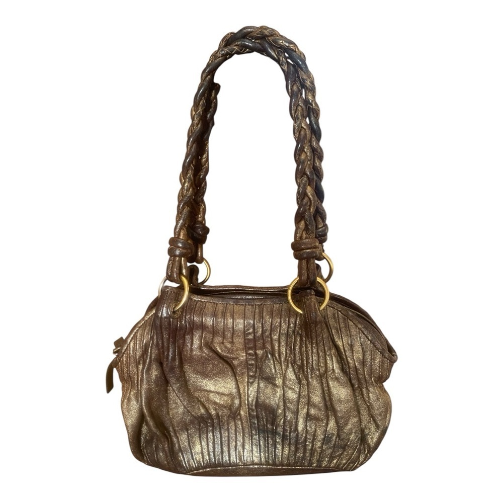 David & Scotti Womens Gold Metallic Leather Y2k Style Purse Handbag Medium